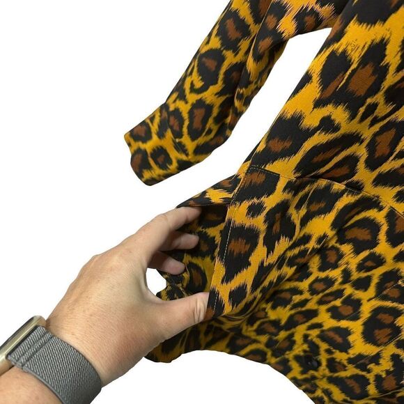 Womens Adam Douglass Silk Sz Large Animal Cheetah Brown Gold Black Button Jacket - Picture 6 of 9